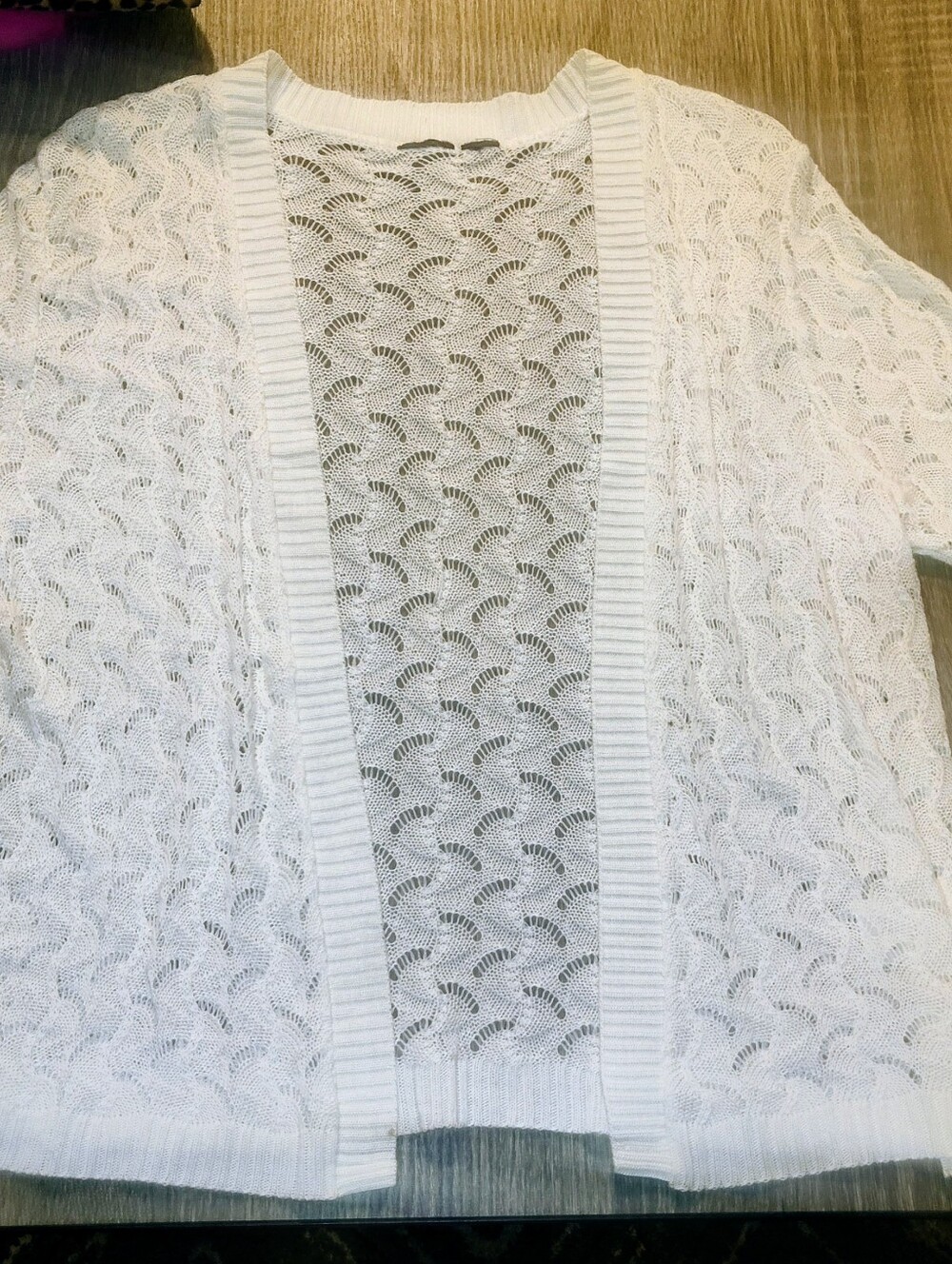 White Open-Front Knit Cardigan Sweater